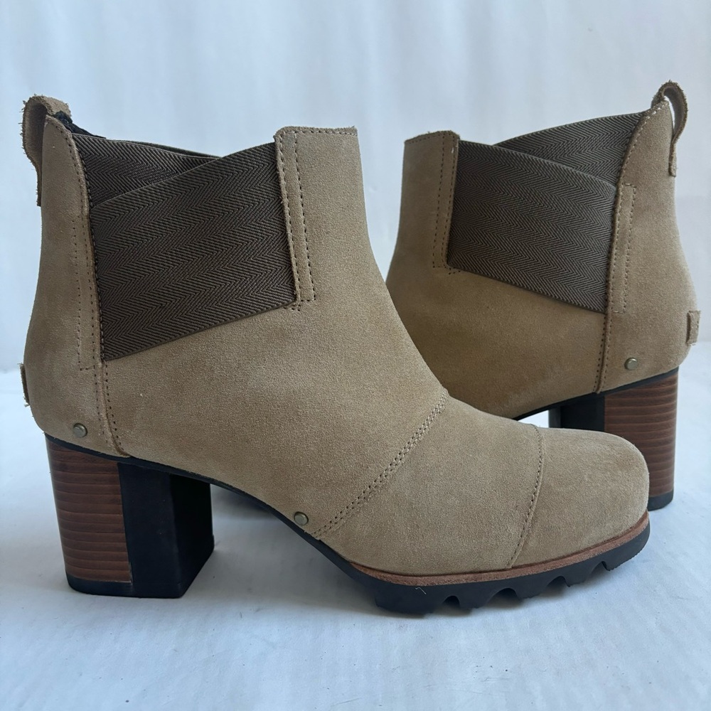 SOREL Addington Chelsea Suede Leather Ankle Heeled Boots Tan Size 10.5